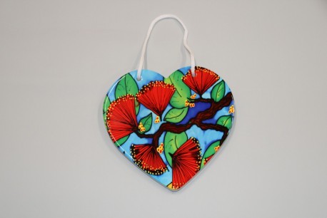 Hanging Ceramic Heart Pohutukawa