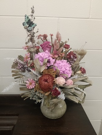 Dried Pink Pottery Arrangement